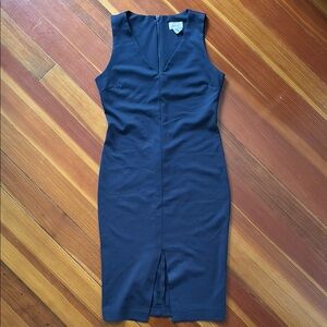 Navy V-Neck Sleeveless Dress with Zipper Back